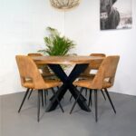 Eettafel Mango Rond eetkamerstoelen Beyon Stof Adore Gold