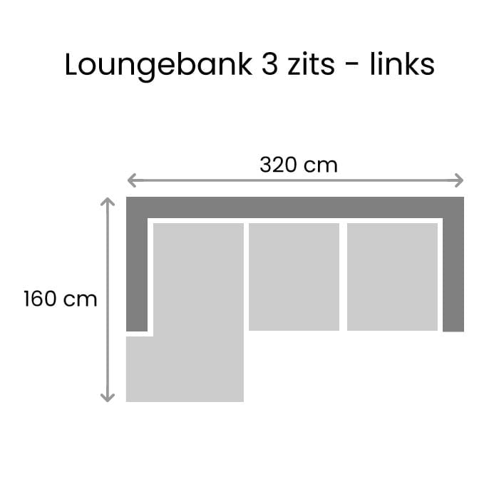 3 Zits Loungebank Astrid - Afmetingen Links